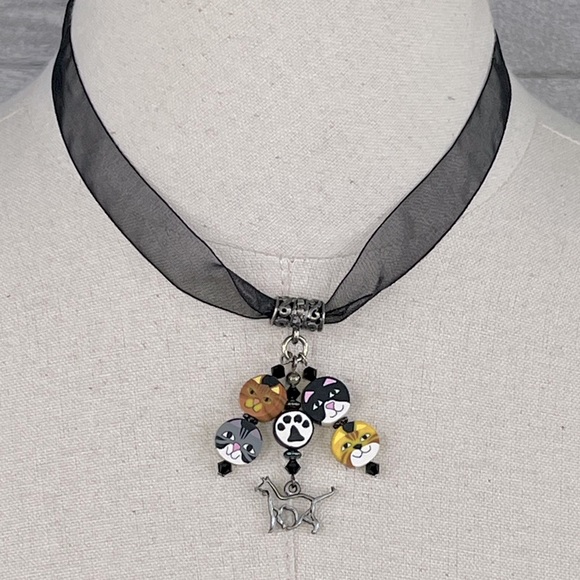 Necklace & Earrings Set Handmade Cat Themed-OS - Picture 1 of 4